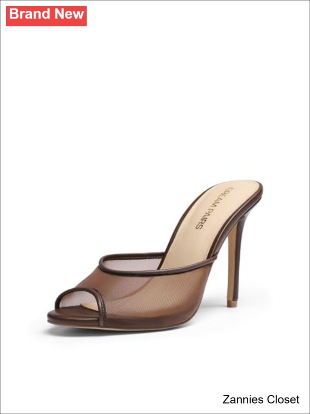 ✨DREAM PAIRS Women's Peep Toe Mule Heel Sandal Faux Leather Slip On Stiletto